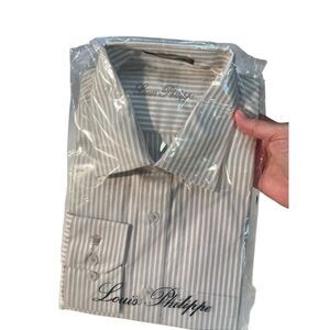 Louis Philippe Men’s Khaki/ White Stripe   Dress Shirt Sz 44 NWT